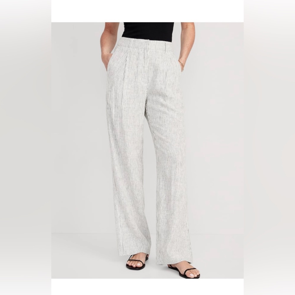 High waisted Striped Linen Blend wide leg pants